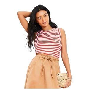 LOFT Red and White Striped Tank Top